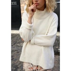 Free People - Afterglow Mock Neck Oversized Wool Blend Sweater Top in Ivory